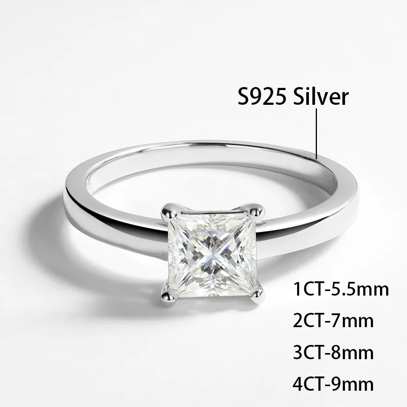 OEVAS 1/2/3/4CT D Color Square Moissanite Ring For Women Wedding Engagement Party 100% 925 Sterling Silver Bridal Fine Jewelry