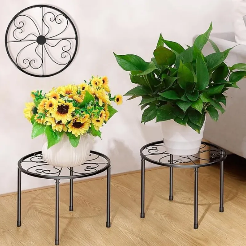 1/2 Stück Metall-Pflanzenständer, freistehender runder Blumenständer für Balkon, minimalistischer StilPothosPflanzenhalterung, Mini-Aufbewahrungsregal, Schwarz, M
