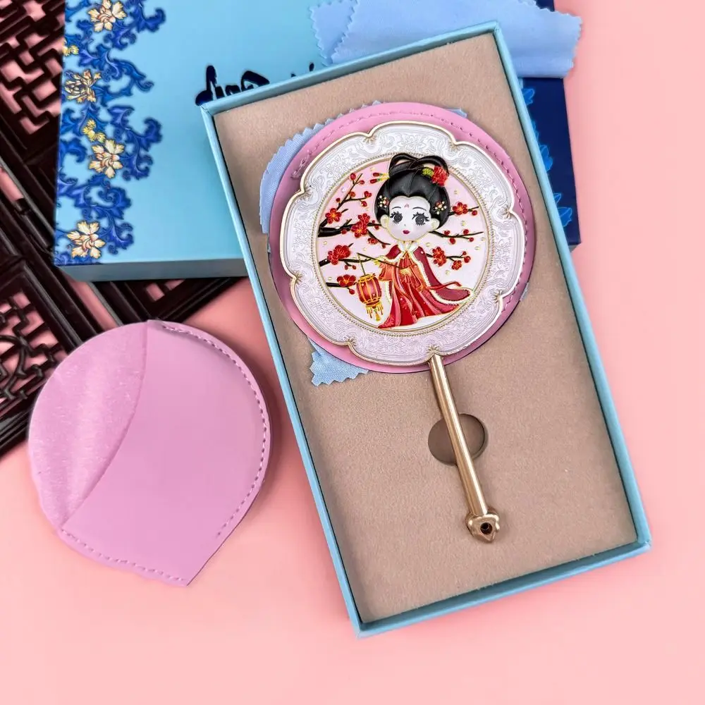 Creatieve cartoon draagbare make-upspiegel ronde prachtige metalen cosmetische spiegel Chinese stijl elegante zakspiegel voor thuis