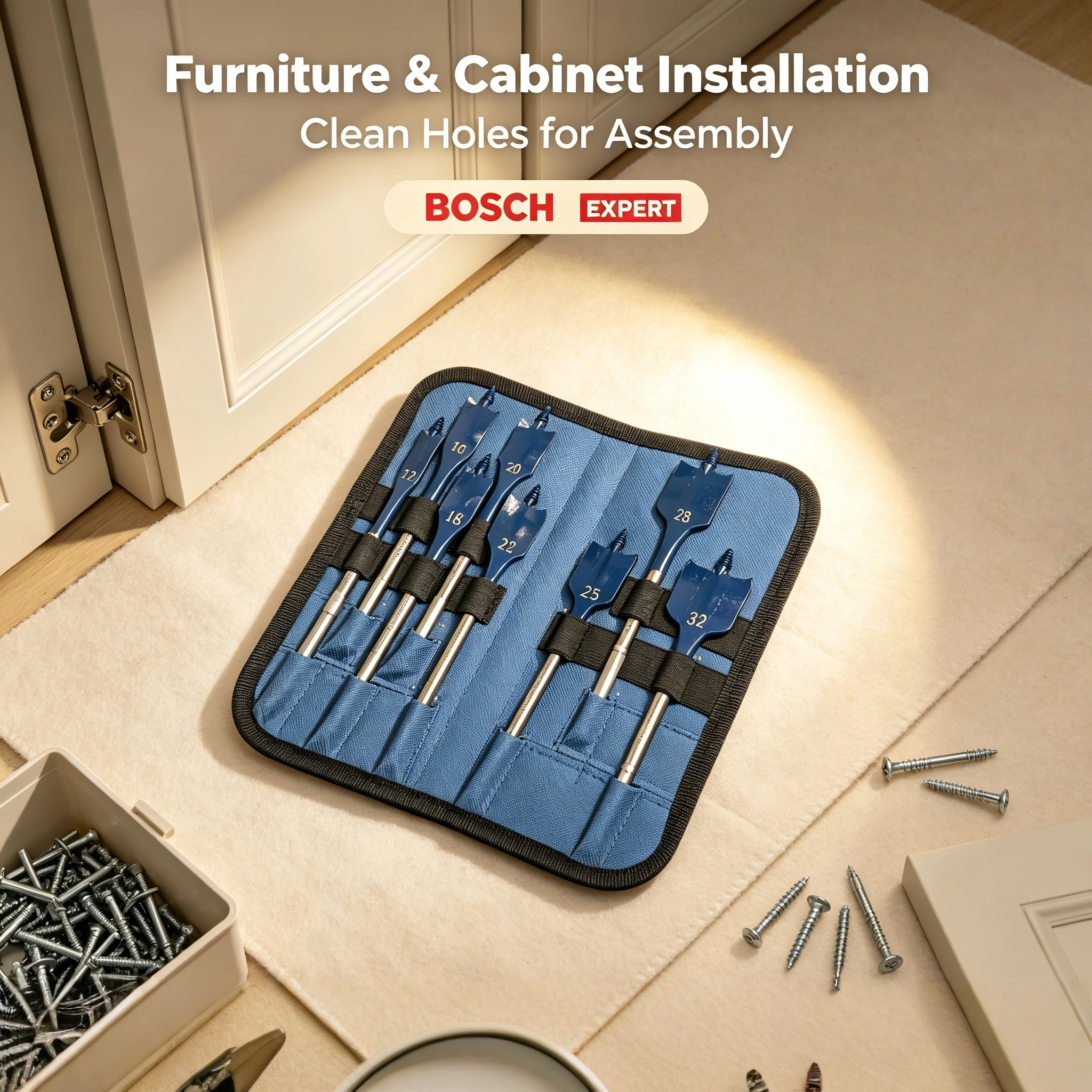

BOSCH 2608902111 Expert SelfCut Speed Spade Drill Bit Set 12-32mm 8-Piece Woodworking Drilling Impact Drill Accessory