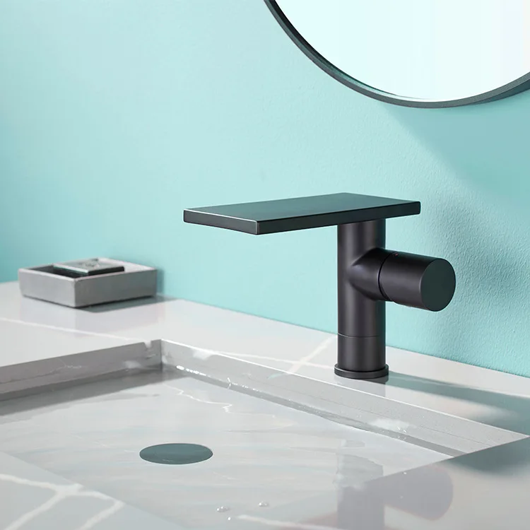 Fashion brass material Matte Black bathroom faucet hot and cold single lever water fall basin ,bathtub  sink mixer