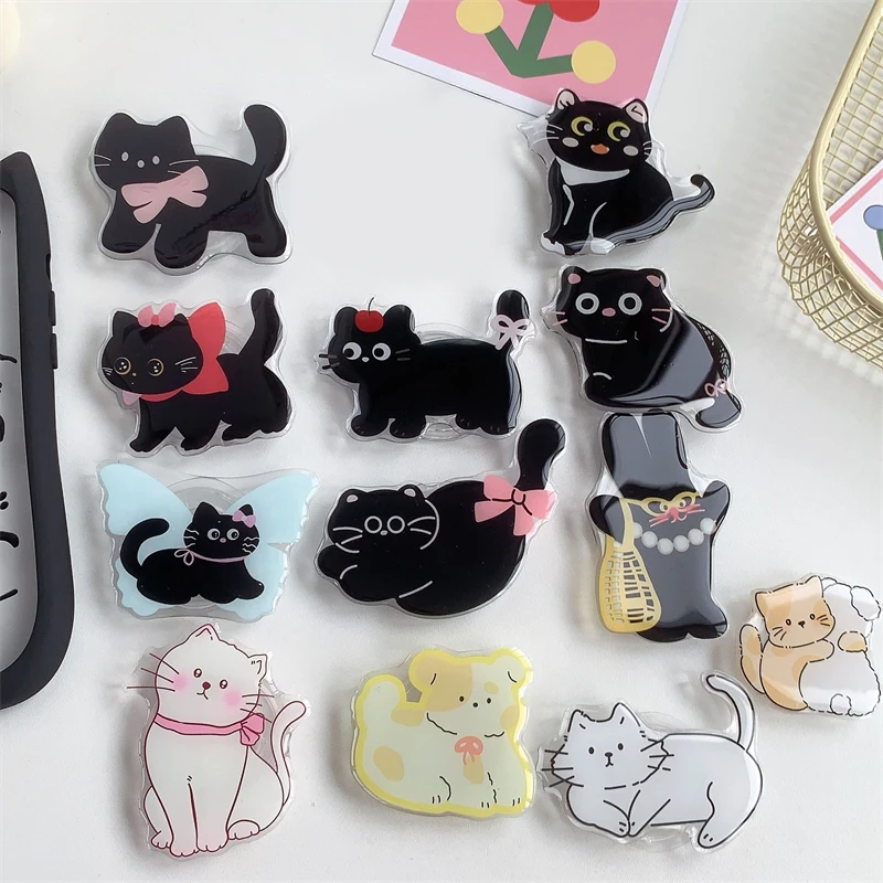 Korean Cute Black Cat Griptok Bracket For iPhone 15 12 Samsung Simulation Food Universal Phone Accessories Phone Holder Grip Tok