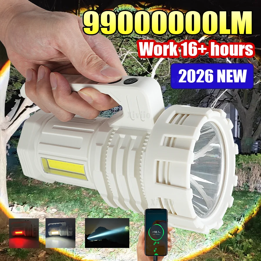 2026 NEW 99000000LM Most Powerful Flashlights Ultra Bright Rechargeable LED Torch Outdoor Emergency Camping Hiking Lantern
