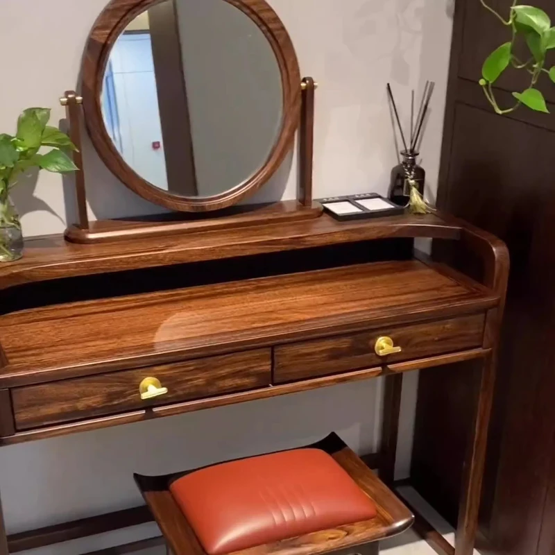 

New Chinese-style ebony solid wood dresser with mirror dressing table makeup stool combination size villa furniturecustomization