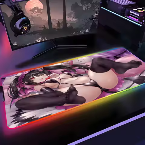 DATE A LIVE Mouse Pad Gamer Rgb Desk Mat Back Light Led Mousepad Setup Gaming Accessories Deskmat Big Mousepad Backlight