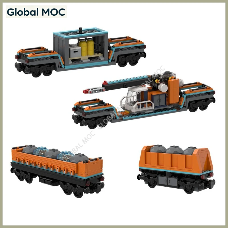 Simulated Railway Train Extension Pack MOC Building Blocks Crane Car Cargo Wagon Observation Coach Puzzle Bricks Toy For Fans