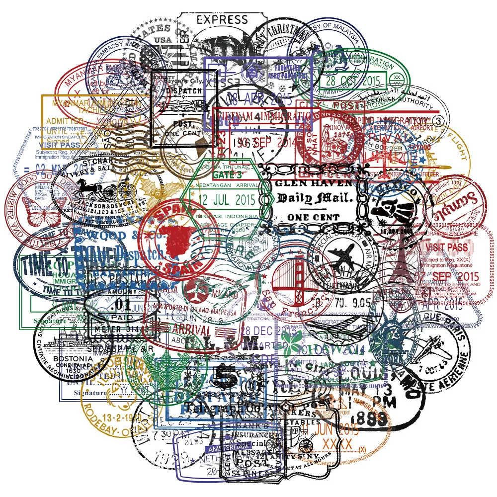 60PCS Creative Retro Postmark Ins Wind Stickers, Phone Cases, Notebook Bottles, DIY Personalized Stickers