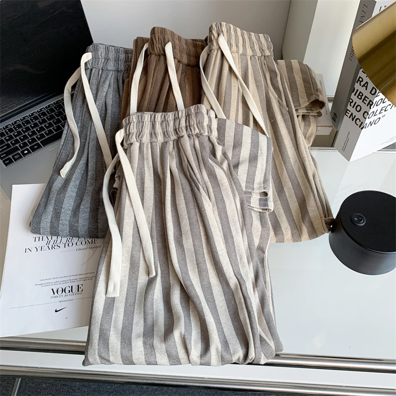 Bomon Stripes New American retro casual Slouchy floor-length pants for Fall/Winter 2024 Soft waxy comfortable wide leg pants