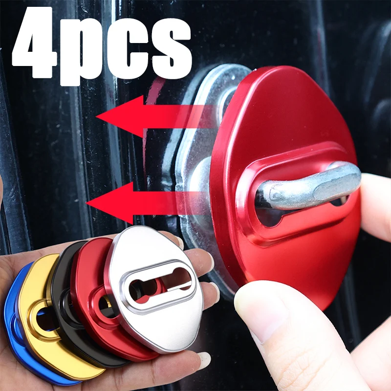 1/4Pcs Car Door Latch Metal Protective Cover Door Lock Rustproof Noise Reducing Aluminium Alloy Protection Cushion For Toyota