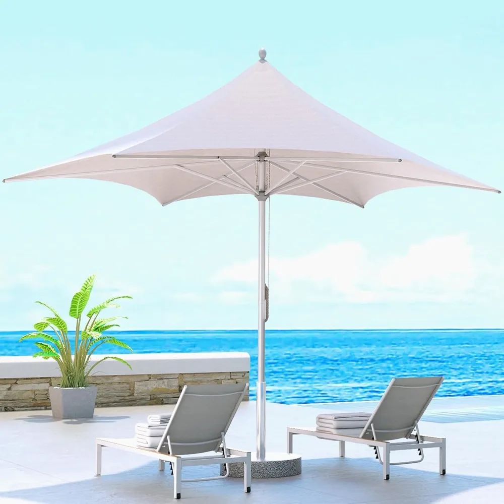 

11 FT Patio Umbrella, Outdoor Umbrella with 6 Aluminum Ribs, Market Umbrella with Pulley Lift, Sunshade Umbrella