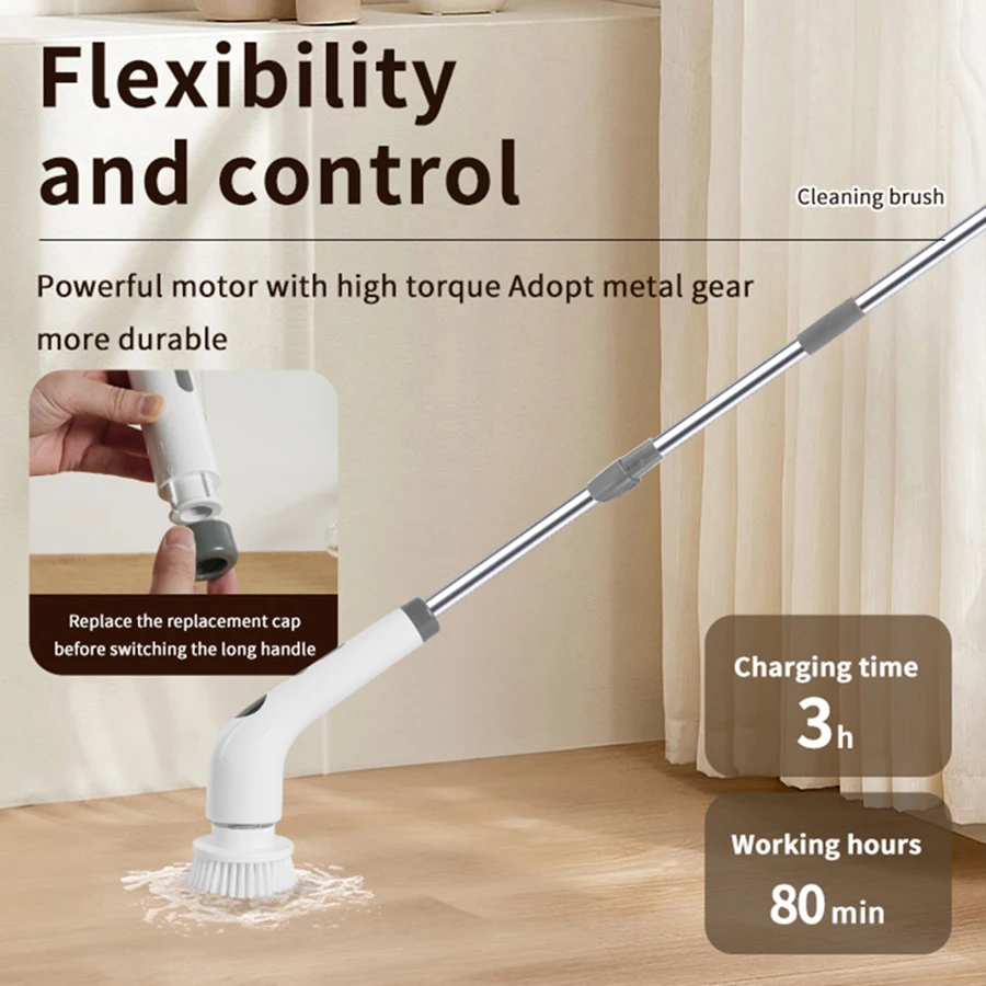 전기 회전 청소 브러시, 무선 전기 욕조 및 주방 타일 청소 브러시,