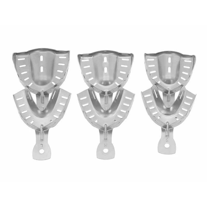 Autoclavable Dental Tray Denture Instrument 6pcs Stainless Steel Dental Impression Trays Dental Lab Laboratory Tool