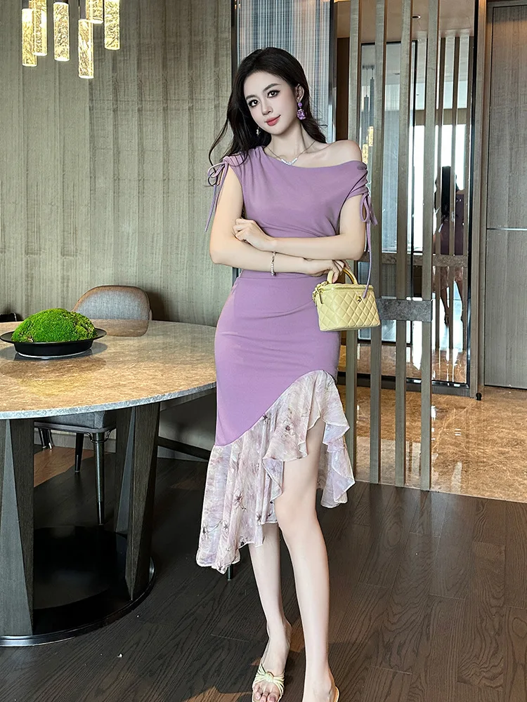 A-Leibniz レディース ドレス セクシー パープル フィッシュテール ドレス フォーマル パーティー イブニング ドレス 結婚式 宴会 ドレス 51329