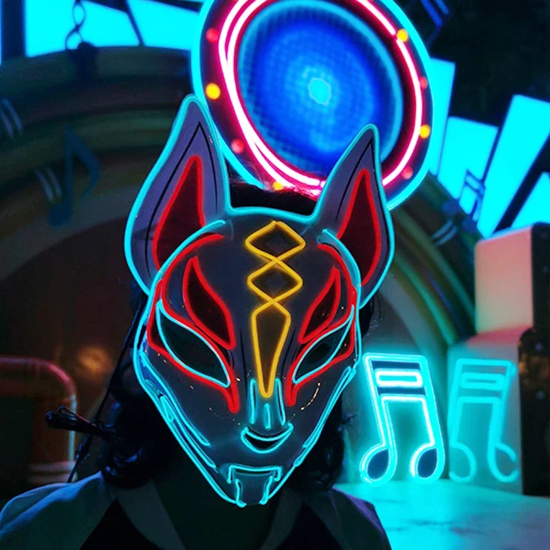 Hot Sale Anime Mask Halloween Cosplay Fox Mask Neon Light up Mask LED Luminous Masks Glow In The Dark Carnival Party Supplies