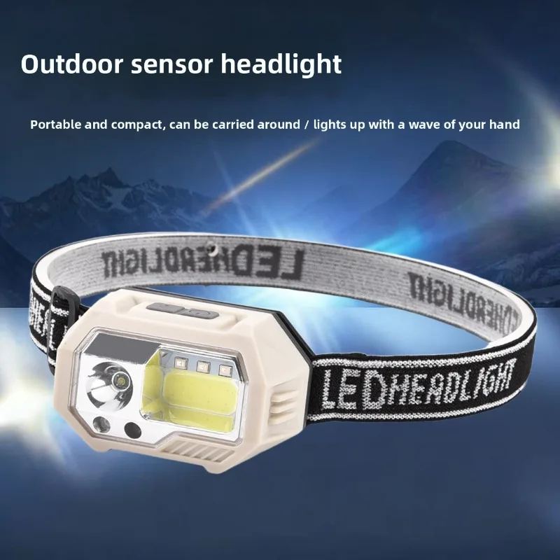 Compact Mini LED Headlamp with Ultra Bright Strong Light and Sensor for Night Fishing Mountaineering Long Range Dual Beam