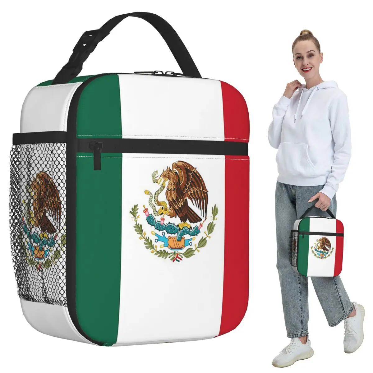 Flag Of Mexico, Mexican Flag Insulated Lunch Bag for Women Office Cooler Thermal Food Box Tote Leakproof Lunch Boxes Container