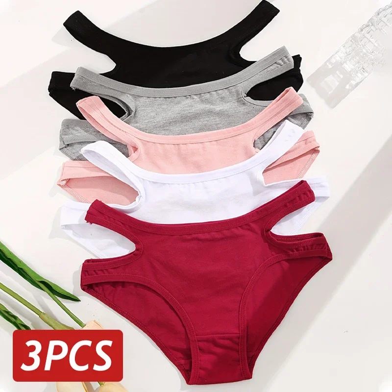 

3PCS/Set Women Cotton Panties Sexy Hollow Out Briefs Low Rise Elastic Underwear for Female Comfortable Stretch Lingerie S-XL