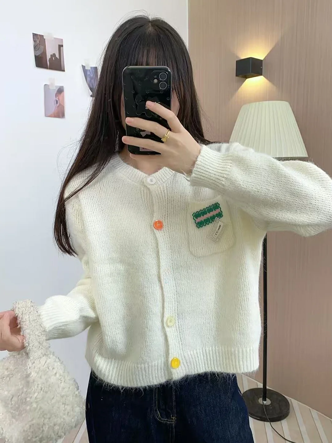 

Синий вязаный свитер, женский круглый свитер с вышивкой Ne Faion, осень-зима, новое маленькое трикотажное пальто