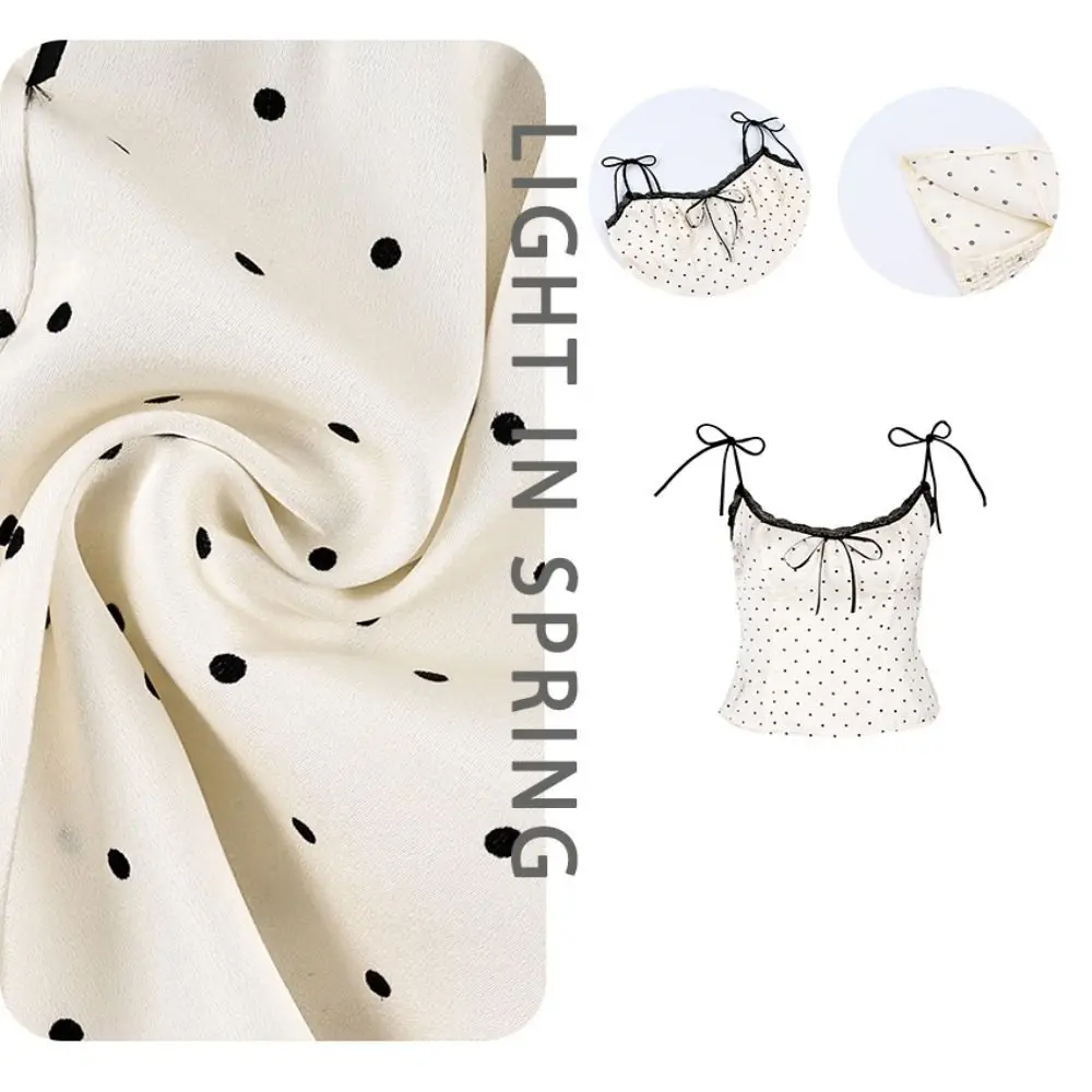 Sexy Spaghetti Strap Polka Dot Tank Top Off-shoulder Slim Cropped Sleeveless Silk Vest Square Neck Lace Camis Female