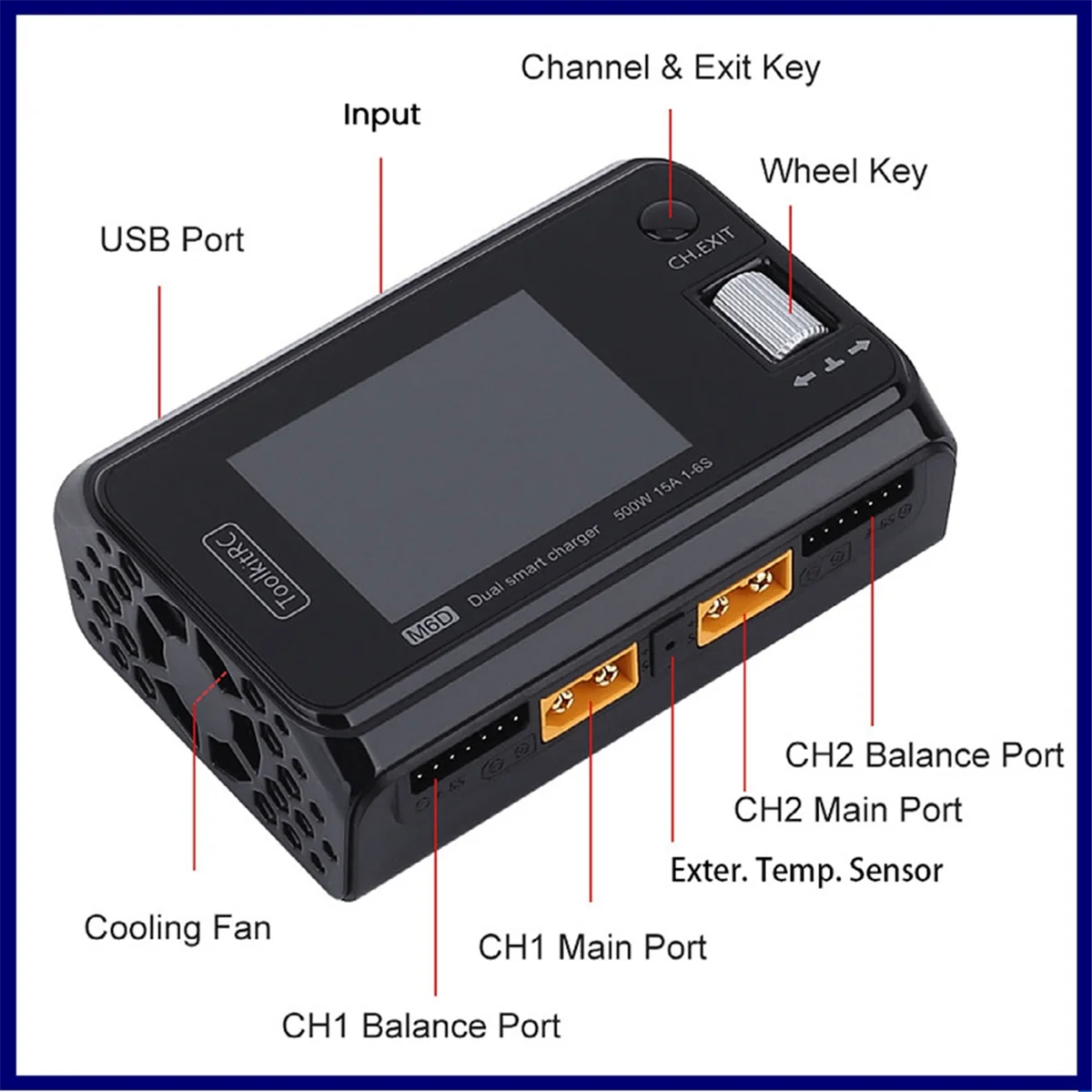 ToolkitRC M6D 500W 25A Dc Dual Channel Mini Smart Charger Dual Channel Balanced Charger Lithium Battery Charger