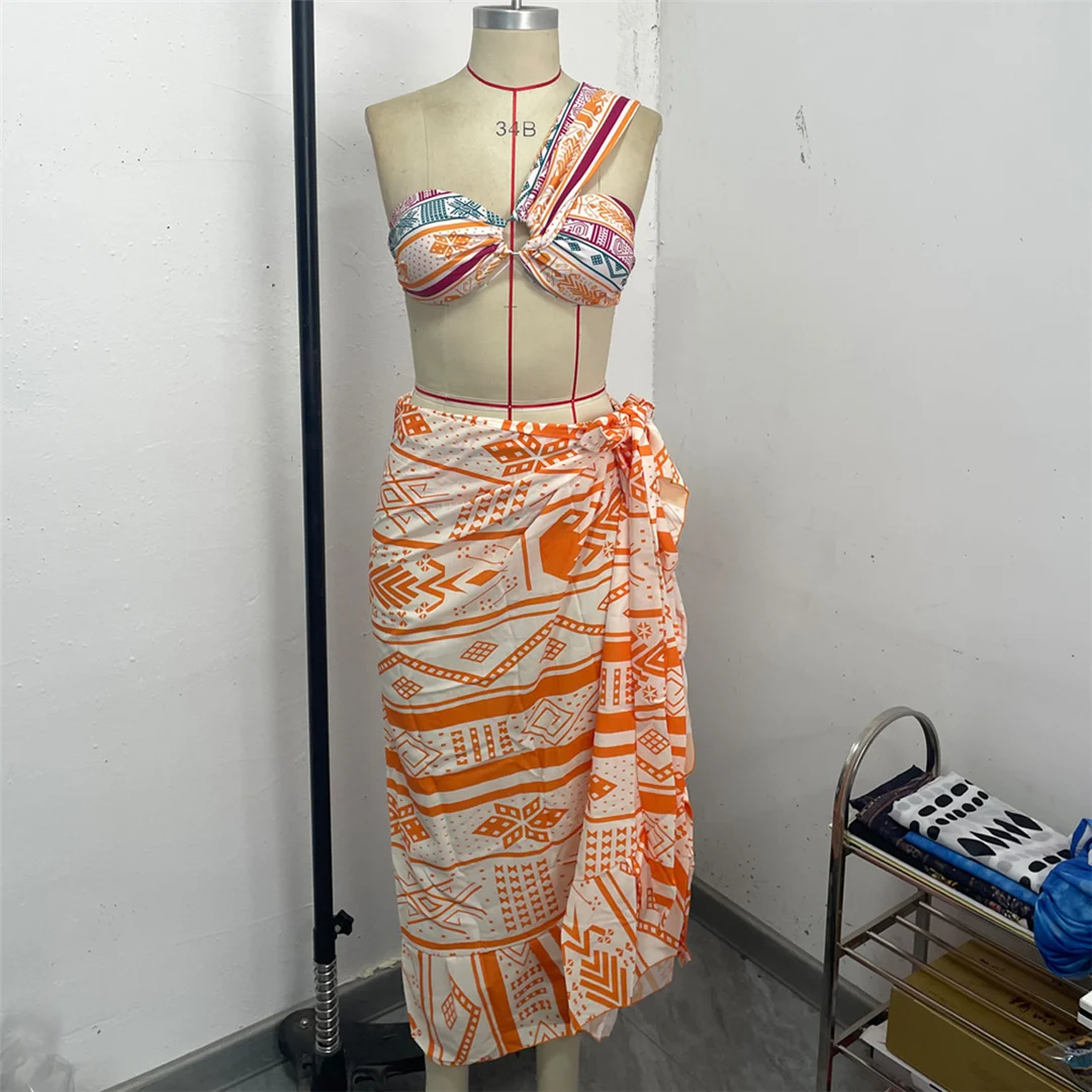S - XL, bedruckter Sarong, Damen-Badeanzug, Bikini mit hoher Taille, dreiteiliges Bikini-Set, Damen-Badebekleidung, Badeanzug, Schwimmanzug V6179. – Detail 11