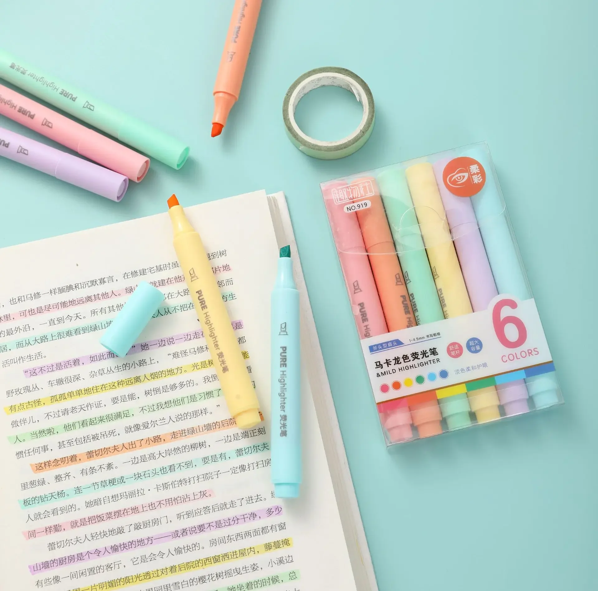 6-teiliges Pastell-Textmarker-Set – Macaron-Farbmarker-Set, niedliche fluoreszierende Zeichenstifte für Schule, Büro und Lernpapier – Detail 4