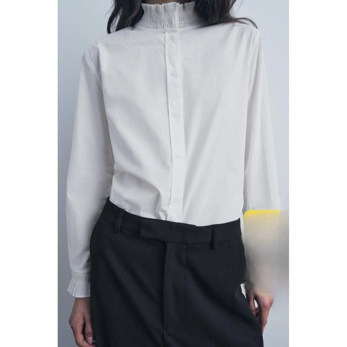 Losvallende lange mouwen, puur katoen, dames irt, modieus basislaag, decoratief ontwerp, herfst-winter katoenmix blouse