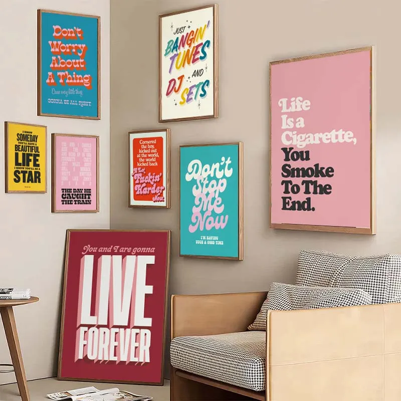 Minimalism Music Typography Art Posters Pink Colors Lyrics Quotes Wall Art Canvas Painting Living Room Home Decor No Frame