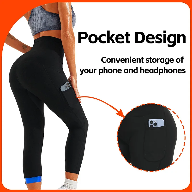 سراويل ساونا نسائية طويلة للعرق للبالغين لتخفيف الوزن، سراويل ضيقة مضغوطة لكامل الجسم مع جيب لتدريب الخصر