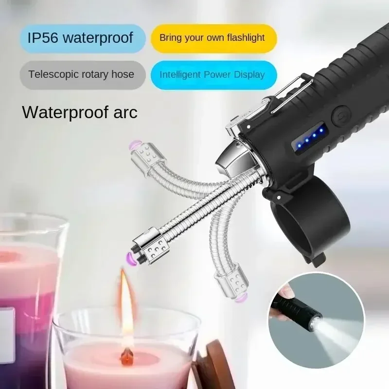 Metal Windproof Waterproof Plasma Dual Arc Type-C Rapid Charge Electronic Lighter with Strong Light Flashlight Outdoor Lighters