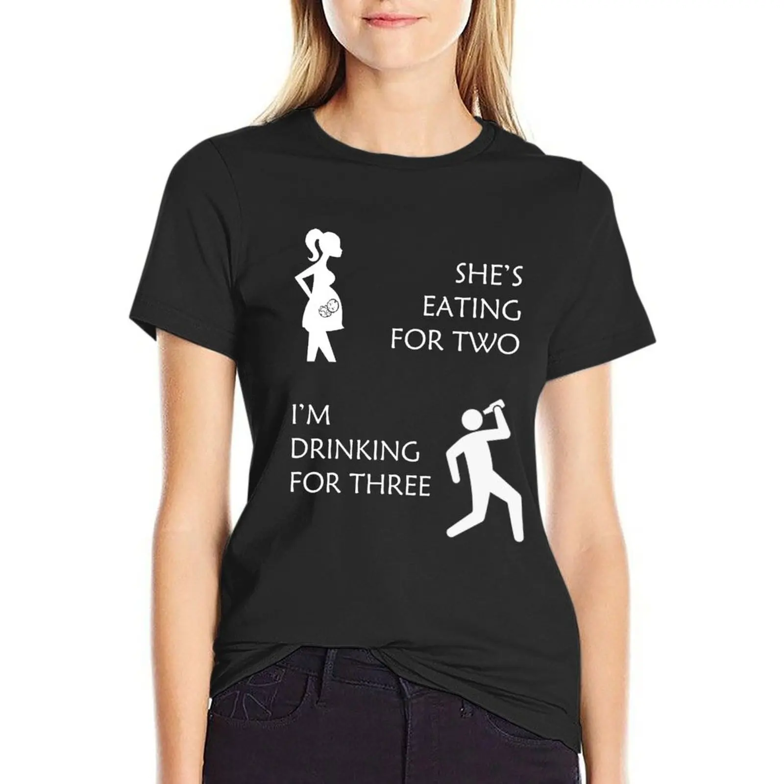 

SHE'S EATING FOR TWO I'M DRINKING FOR THREE - PREGNANT FUNNY T-Shirt cute tops kawaii clothes tees korean fashion Women t shirt