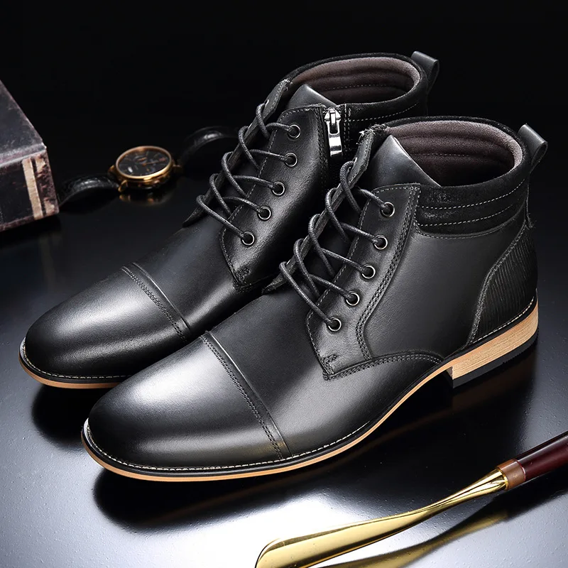High Boots Men\'s Fashion Casual High Shoes Winter Top Quality Genuine Leather Boots Large Size Shoes for Male