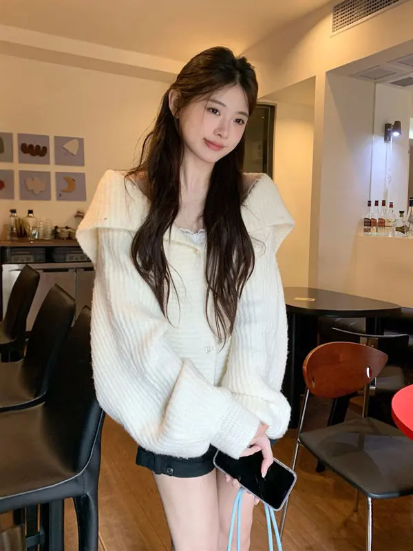 

Теплый вязаный свитер свободного кроя с воротником-стойкой, модный весенний топ, женский премиум-свитер с длинным рукавом и круглым вырезом