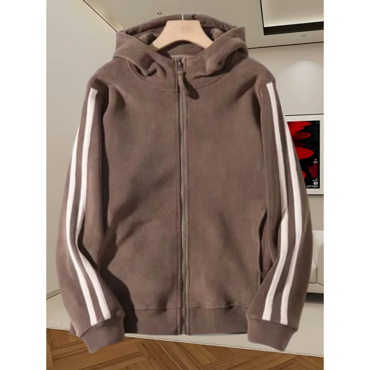 

Утепленная двусторонняя бархатная куртка с капюшоном для женщин, теплая верхняя одежда для повседневной носки, свободный крой, длинный рукав, на молнии