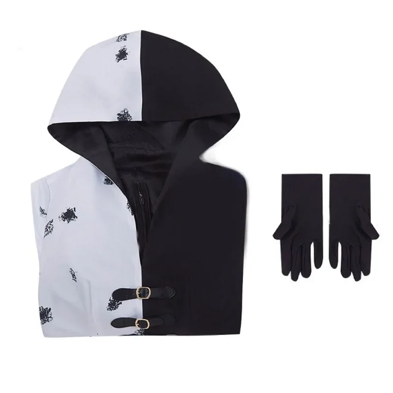 Cruella De Vil Cosplay Costume 2 Styles Women Gown Black White Maid Dress with Gloves Hoodie Skirt Wigs Outfits Halloween Party