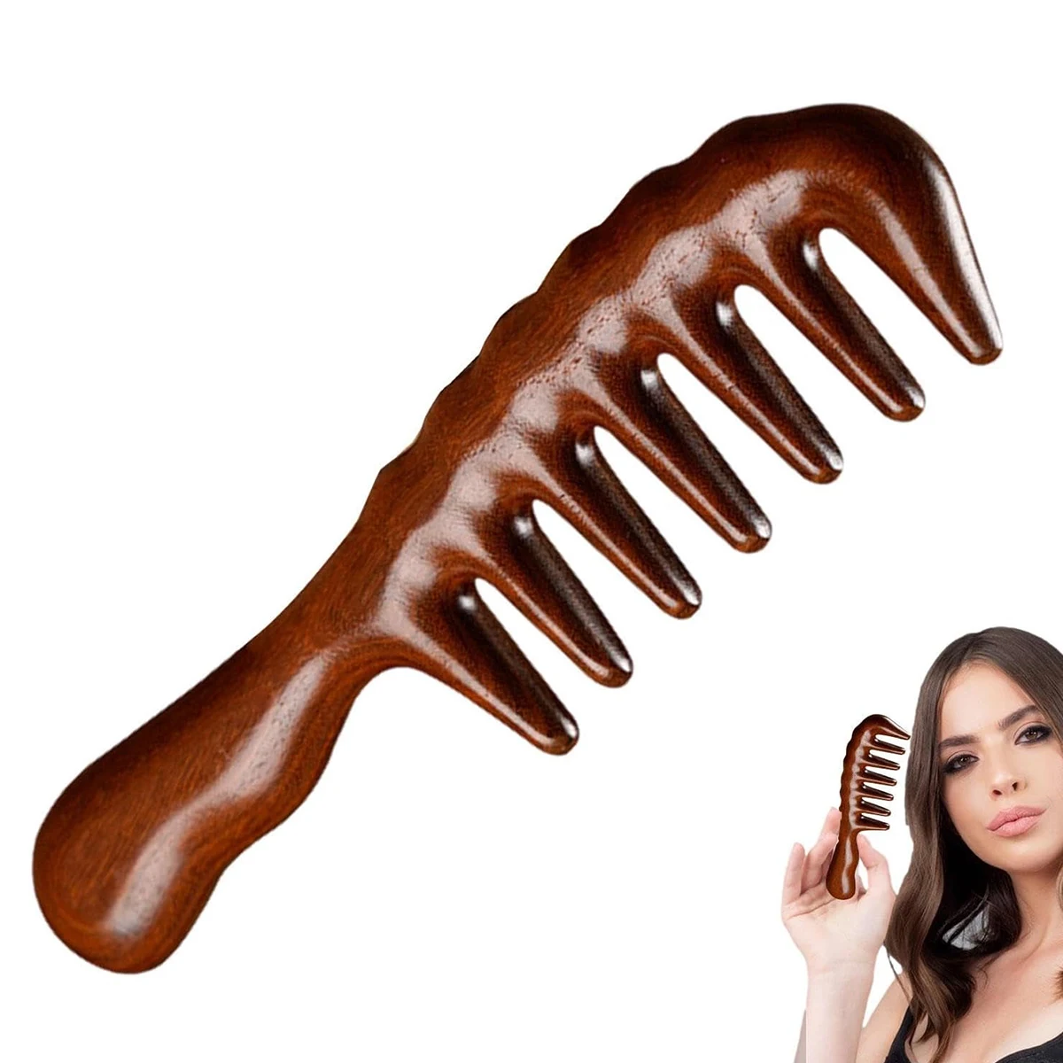 

New Natural Sandalwood Comb Head Meridian Natural Sandalwood Long Handle-comb Multifunction Insert Teeth Massage Combs