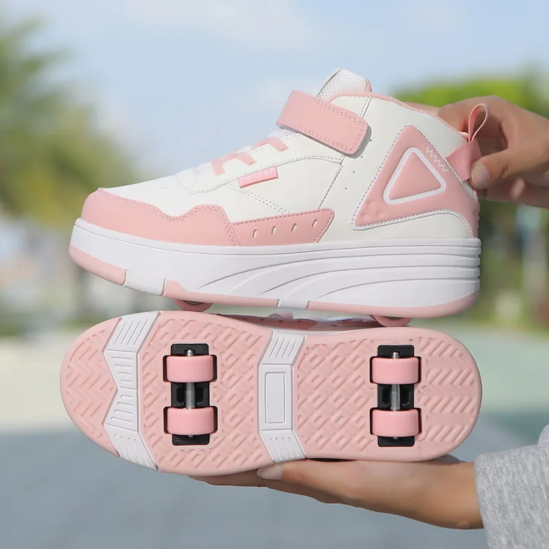 

Детская обувь для роликовых коньков, детская модная повседневная обувь с высоким берцем и портами, игрушка, подарок на день рождения для мальчиков и женщин, кроссовки на 4 колеса для девочек