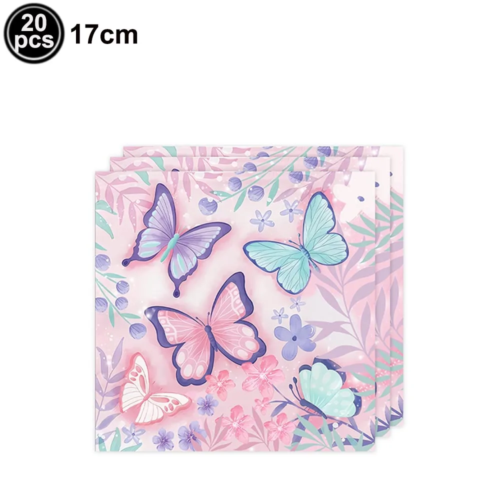 4 Types Fairy Butterfly Napkins Cup Fairy Party Decorations for Girls Flower Fairies Enchanted Forest Garden Birthday Decoration