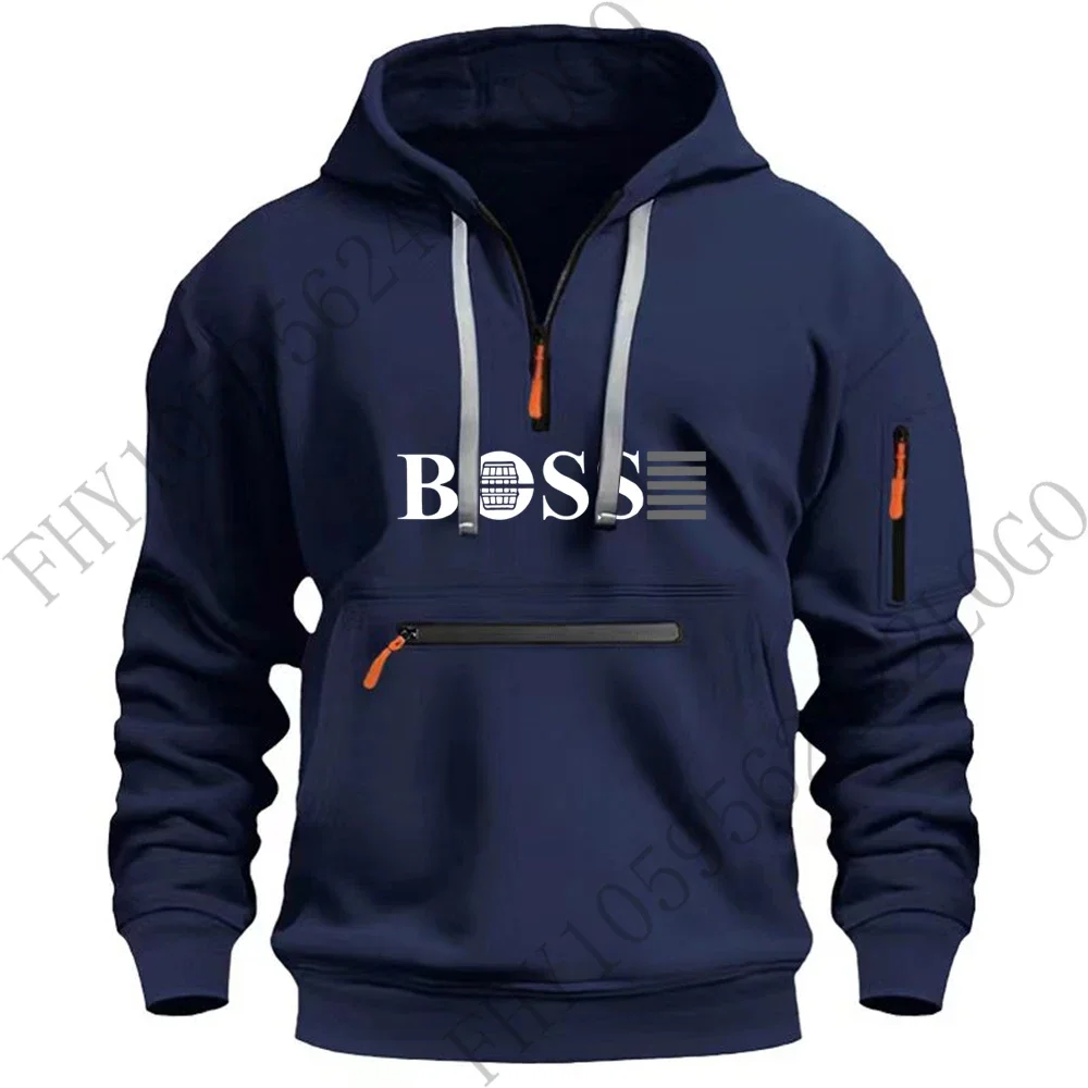 Fall/Winter 2024 new digital printed men's casual sports zipper hooded long-sleeved European size hooded plus size pullover