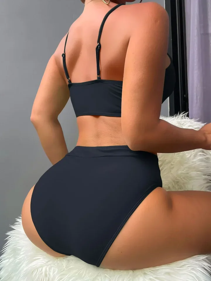 Solid color new style chest strap pleats fashion design cross pants plain color ins style bikini suit