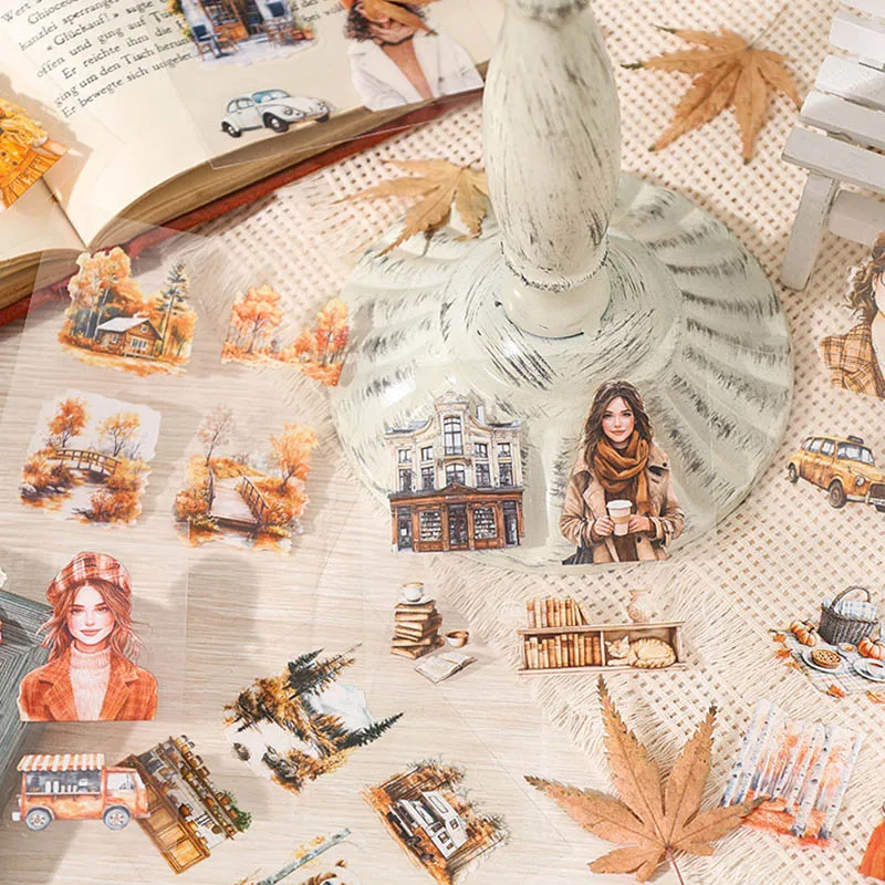 400 sheets - PET waterproof stickers for vintage floral characters in the four seasons of blooming flowers, hand account materia