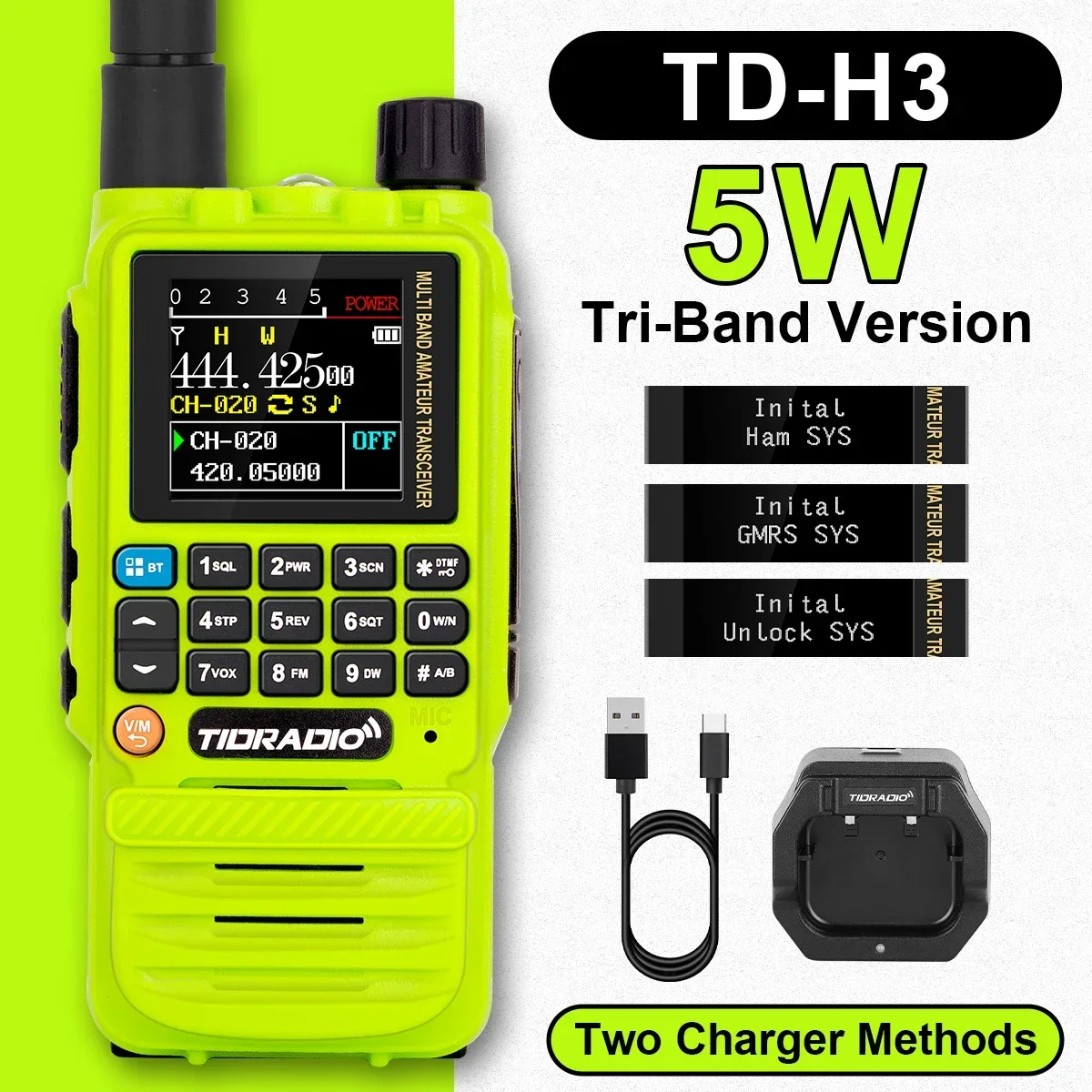 

TIDRADIO H3 5 Вт Рация дальнего действия Многодиапазонное приложение для телефона Беспроводное программирование Двойное радио PTT Air Band USB-C 2-стороннее радио