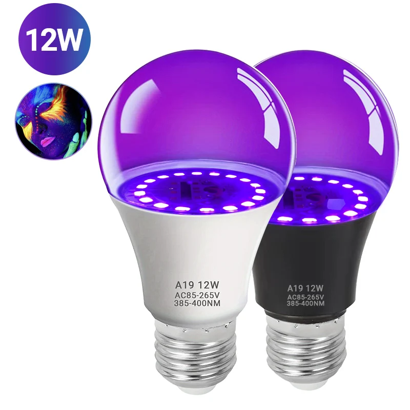 12W E27 UV LED Bulb Purple Black Lights Bulbs Glow in the Dark Party Halloween Decoration Fluorescent Light Lamp AC 85-265V