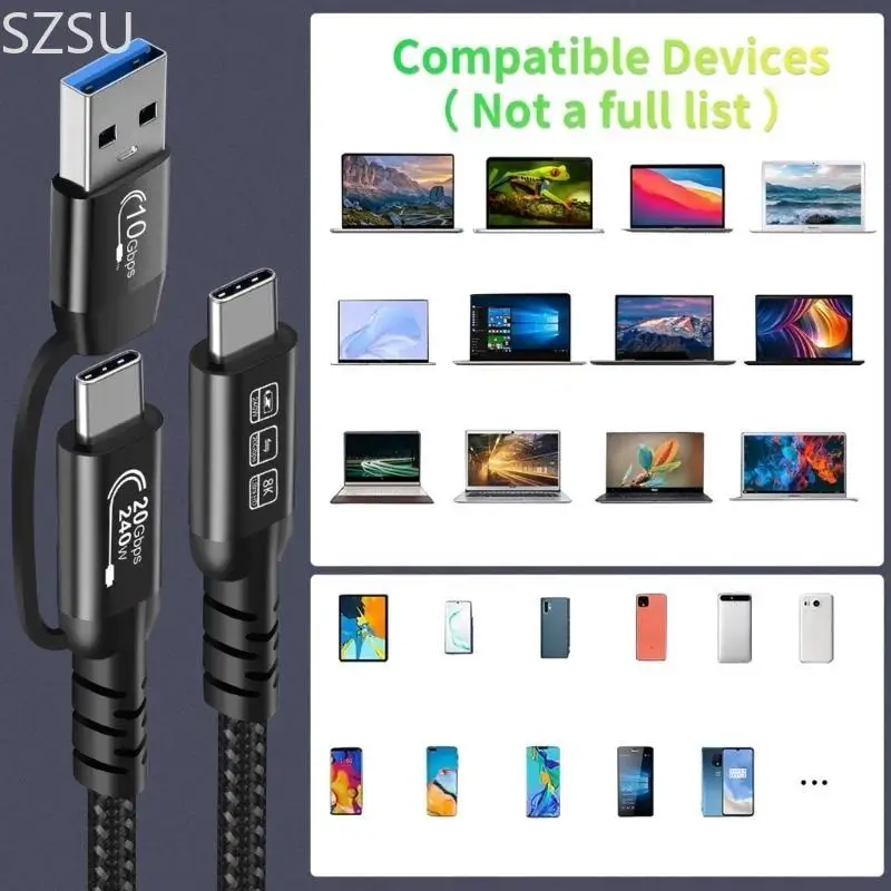 SZSU USB Type C Cable Fast Charging Male to Male Cable Replacement for Electronics