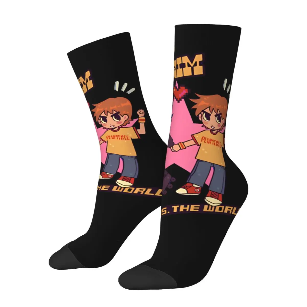 Funny Crazy Sock for Men Masterful Hip Hop Harajuku Scott Pilgrim And Ramona Happy Seamless Pattern Printed Boys Crew