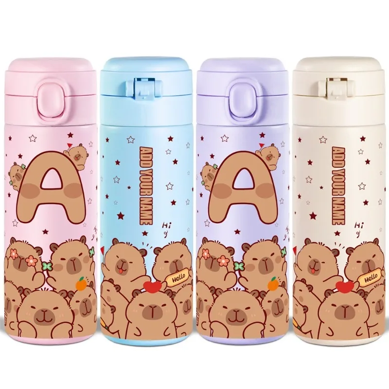 14oz Custom Name Capybara Design Stainless Steel Insulated Water Bottle, Waterproof Large Capacity for Gym Hiking Travel Gift