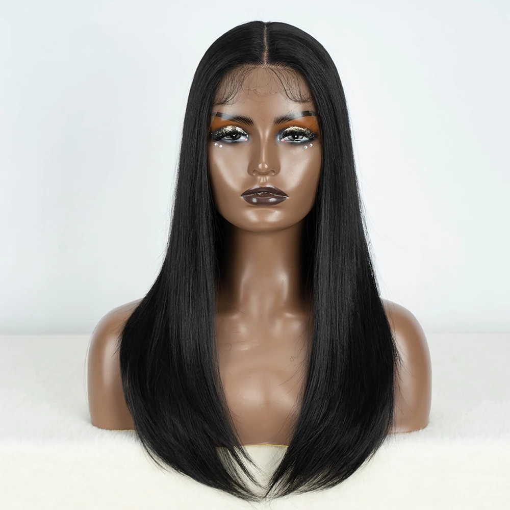 Peruka syntetyczna typu lace front, prosta, bob z baby hair, kokarda, czarno-blond, 22 cale, peruka cosplay dla kobiet, peruka odporna na ciepło.