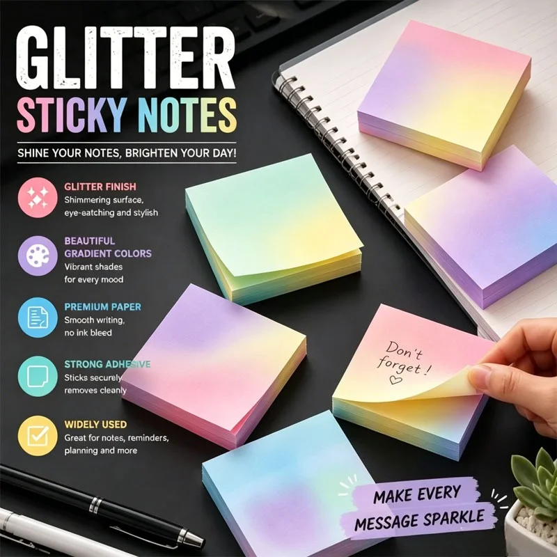 1-20Bags Frosted Pearlescent Sticky Notes Ombre Quick Dry No Smudge Waterproof Self Adhesive for School Home Office Books Notes