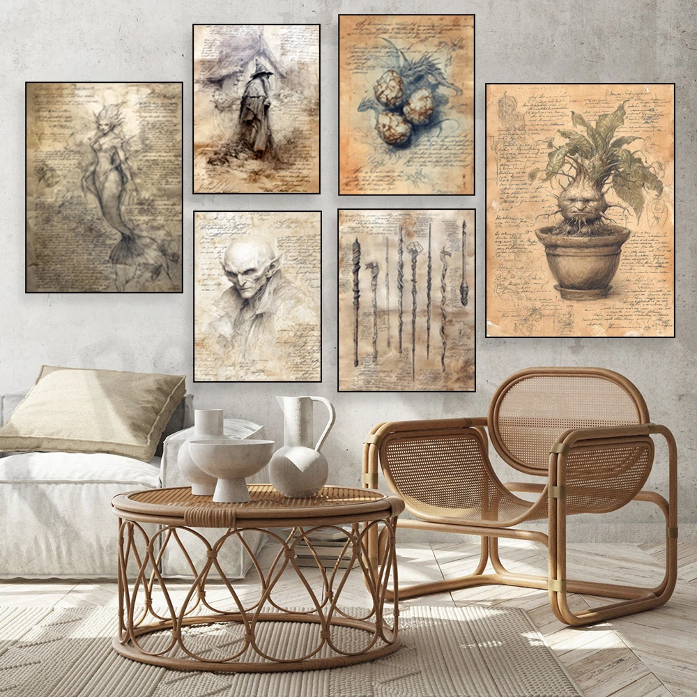 صفحات كتاب تعويذة الساحرة، مخلوقات سحرية، عصا ساحرة، يد زومبي، ساحرة، صفحات كتب سحرية عتيقة للهالوين ملصق أكاديمي داكن