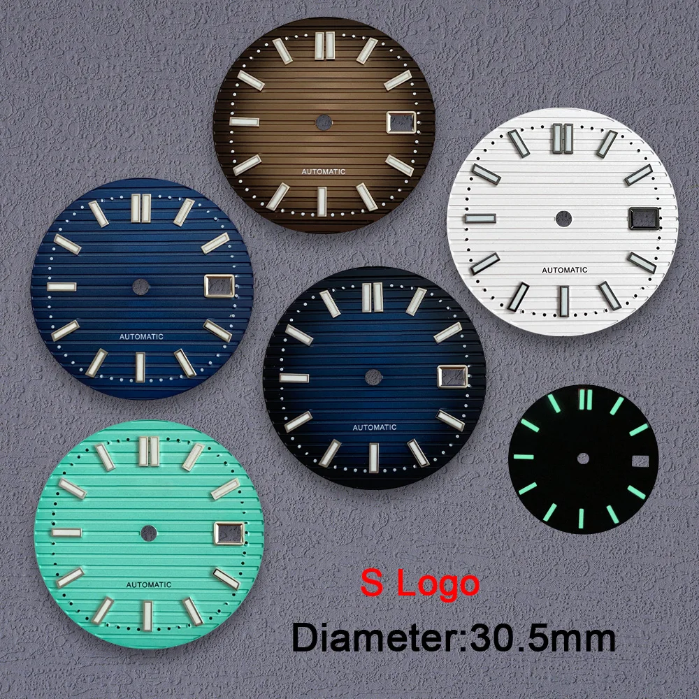 Nh35 Dial S Logo 30.5mm Nautilus Dial Green Luminous For NH35 NH36 Movements Watch Nautilus For 41mm Watch Cases